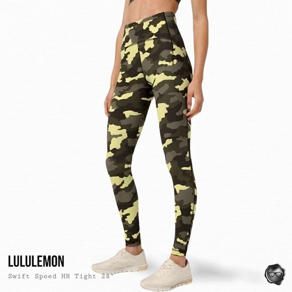 LULULEMON SWIFT SPEED HIGH-RISE TIGHT 28” IN CRISPIN GREEN CAMO WOMEN’S LEGGINGS - Picture 1 of 12